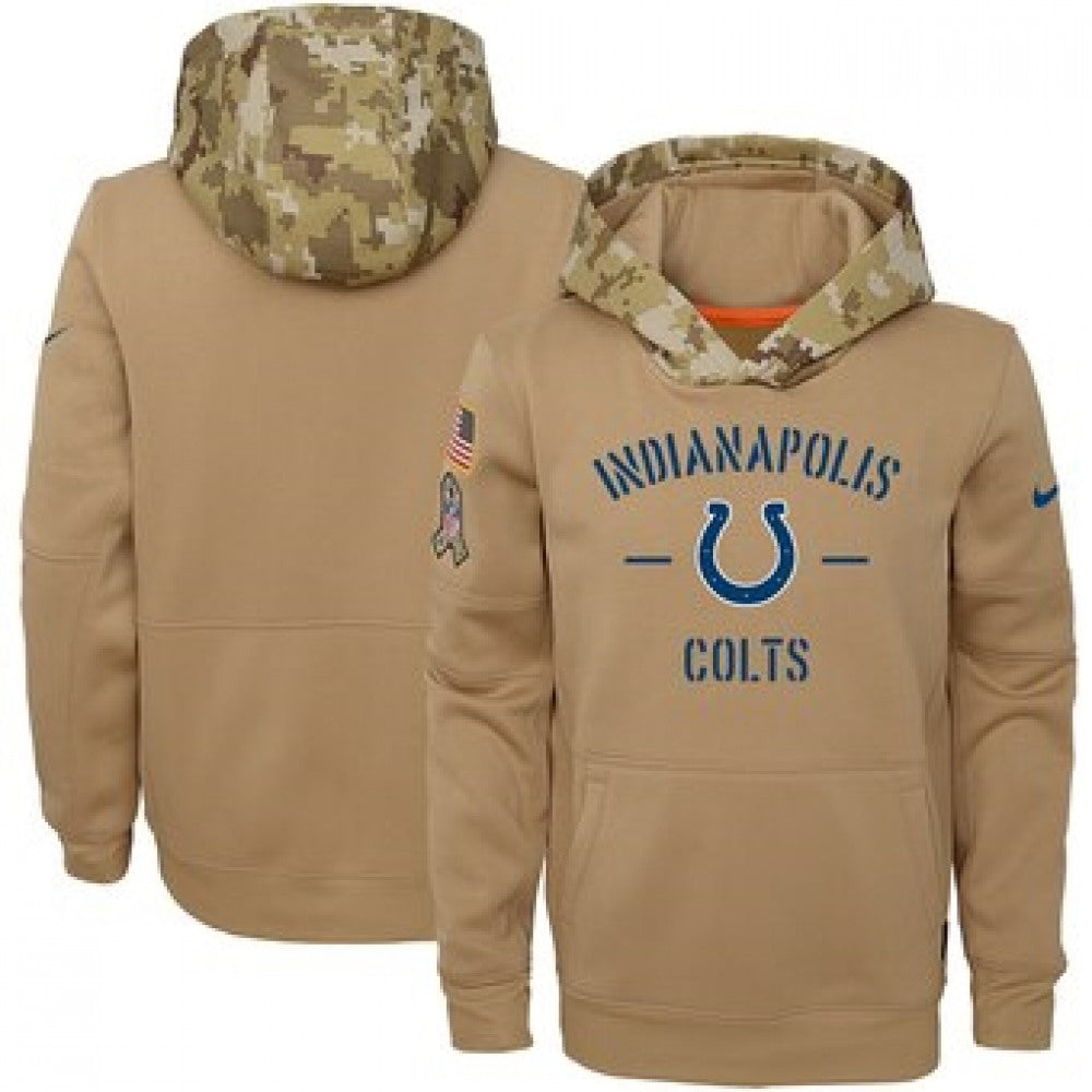 Youth Indianapolis Colts Khaki 2019 Salute to Service Therma Pullover Hoodie 