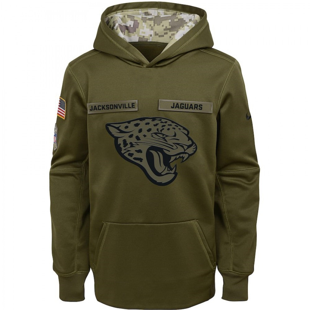 Youth Jacksonville Jaguars Olive Salute to Service Pullover Performance NFL Hoodie 