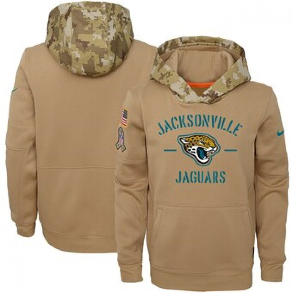 Youth Jacksonville Jaguars Khaki 2019 Salute to Service Therma Pullover Hoodie 