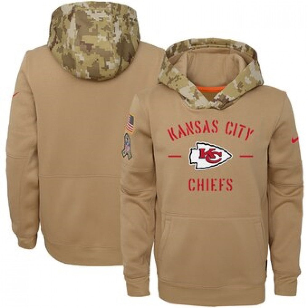 Youth Kansas City Chiefs Khaki 2019 Salute to Service Therma Pullover Hoodie 