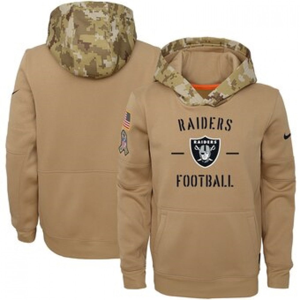 Youth Oakland Raiders Khaki 2019 Salute to Service Therma Pullover Hoodie 