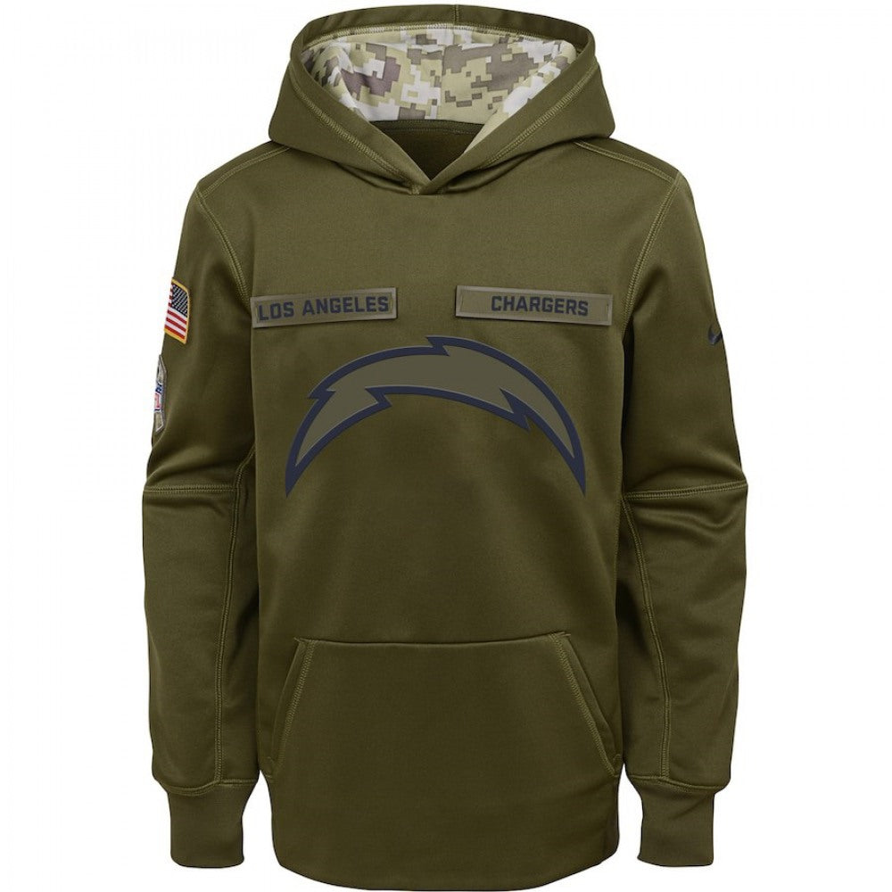 Youth Los Angeles Chargers Olive Salute to Service Pullover Performance NFL Hoodie 