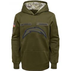 Youth Los Angeles Chargers Olive Salute to Service Pullover Performance NFL Hoodie 