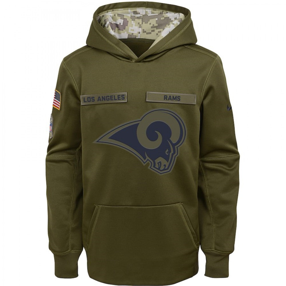 Youth Los Angeles Rams Olive Salute to Service Pullover Performance NFL Hoodie 