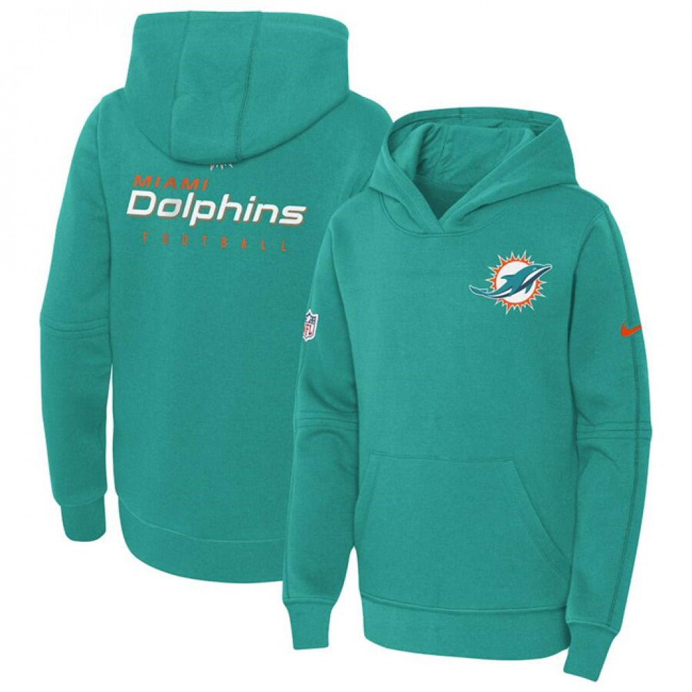 Youth Miami Dolphins Aqua Sideline Club Fleece Pullover Hoodie 