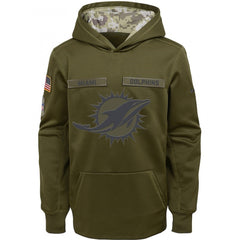 Youth Miami Dolphins Olive Salute to Service Pullover Performance NFL Hoodie 