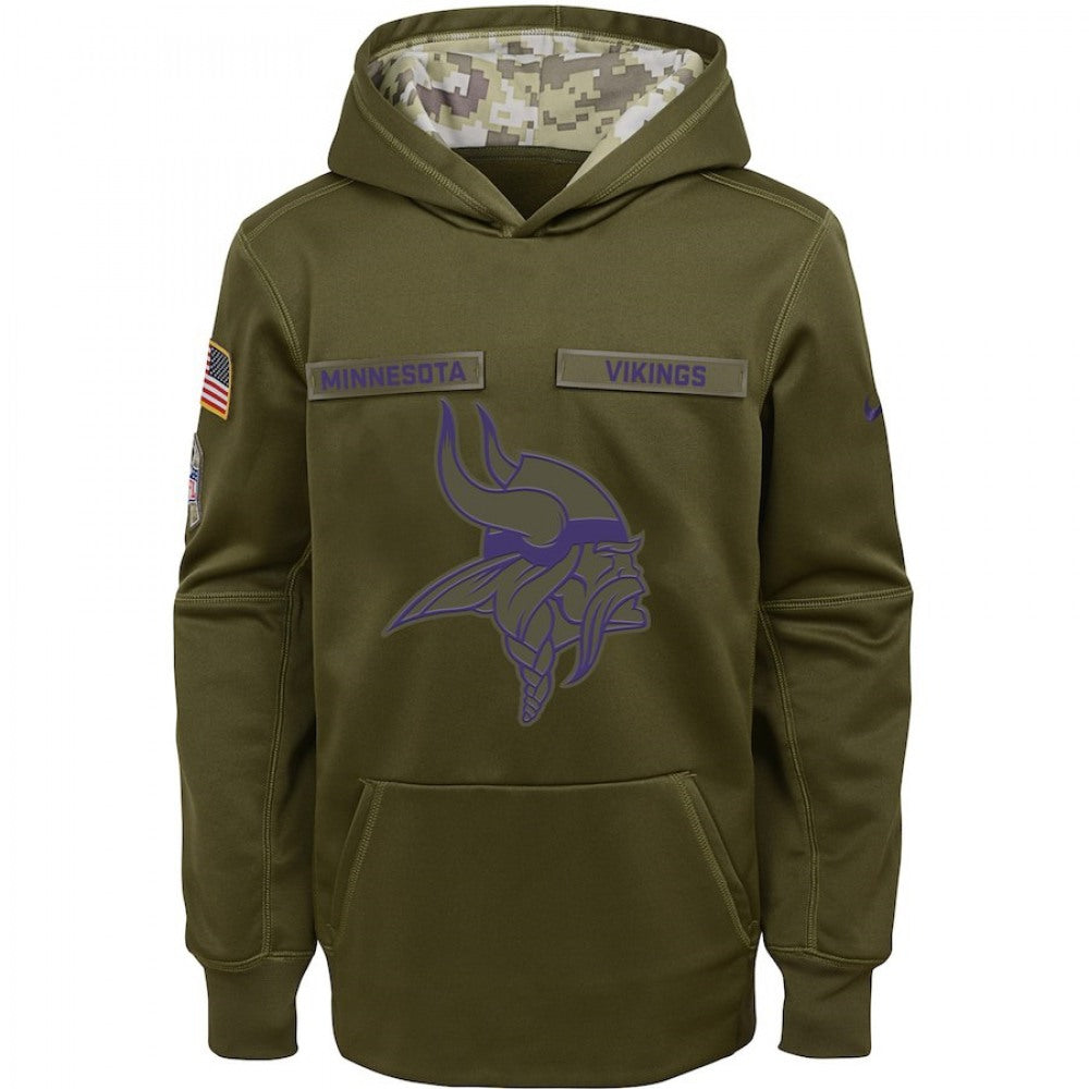 Youth Minnesota Vikings Olive Salute to Service Pullover Performance NFL Hoodie 