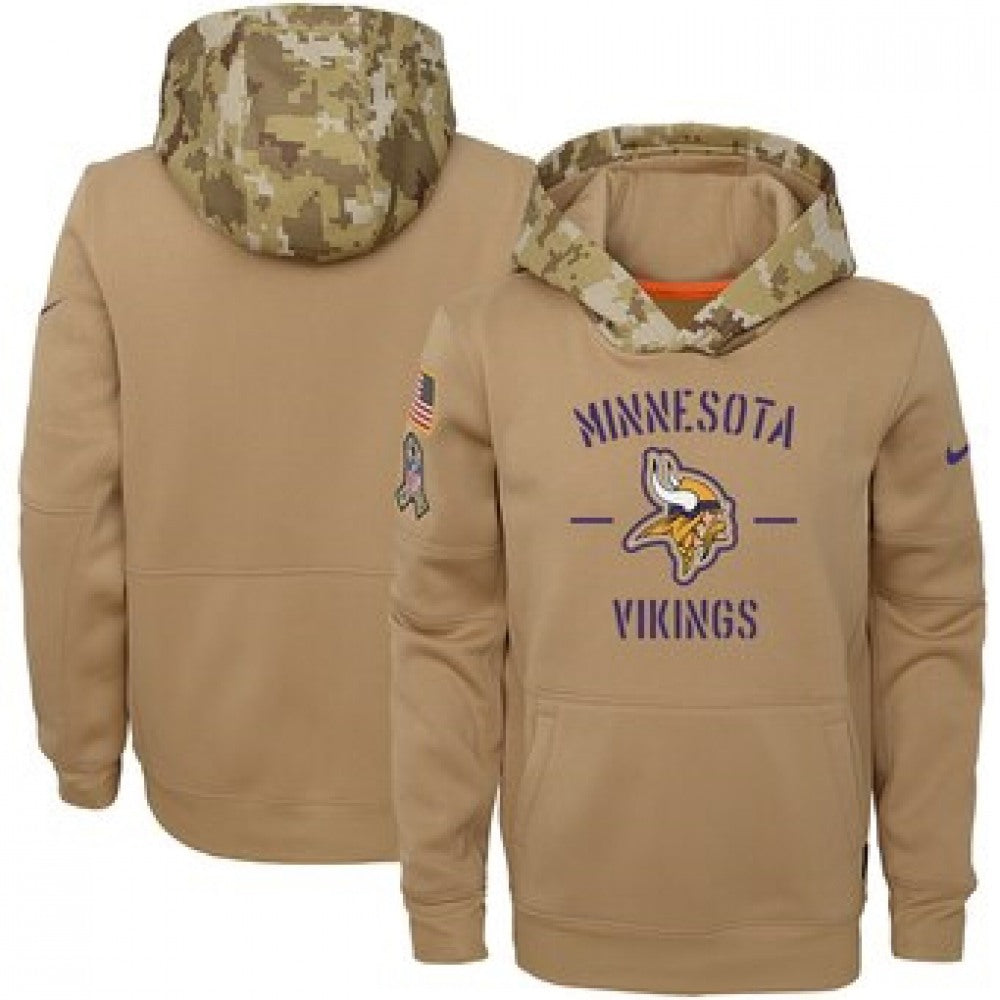 Youth Minnesota Vikings Khaki 2019 Salute to Service Therma Pullover Hoodie 