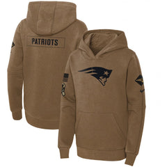 Youth New England Patriots 2023 Brown Salute to Service Pullover Hoodie 