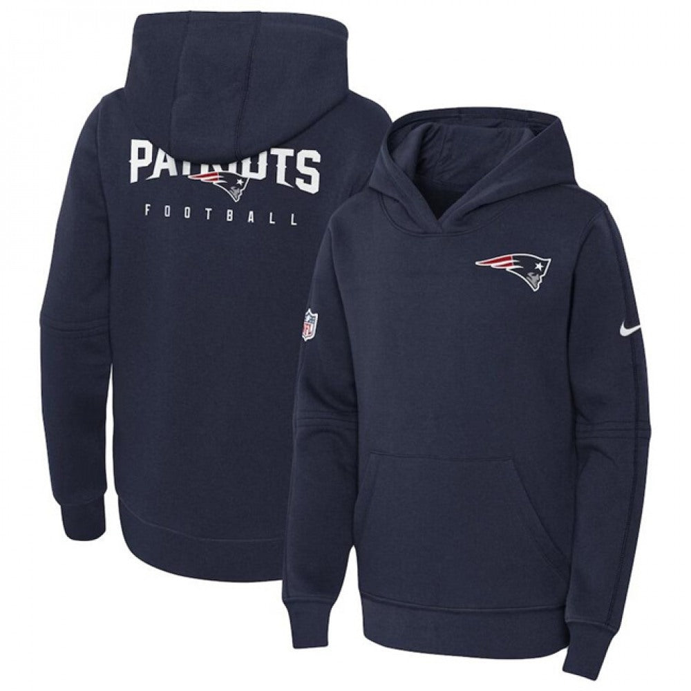 Youth New England Patriots Navy Sideline Club Fleece Pullover Hoodie 