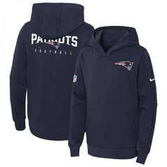 Youth New England Patriots Navy Sideline Club Fleece Pullover Hoodie 