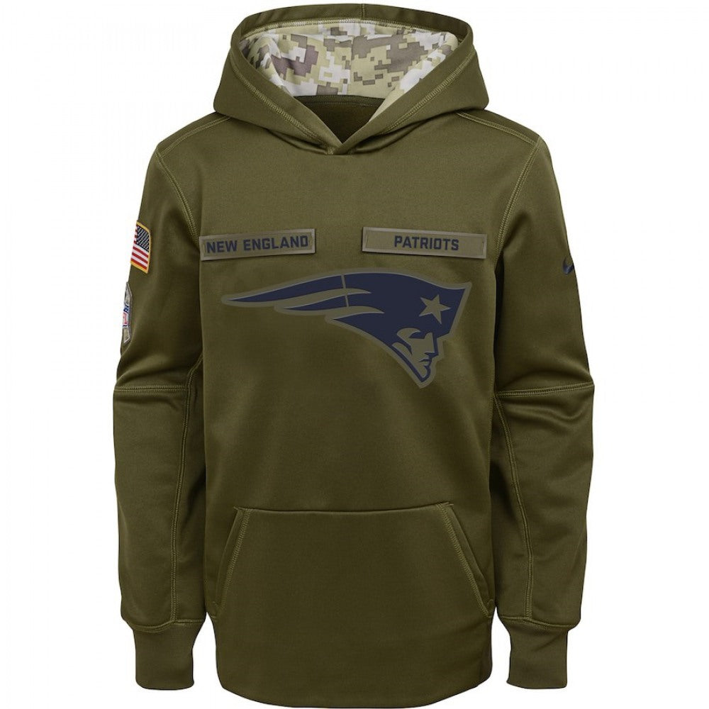 Youth New England Patriots Olive Salute to Service Pullover Performance NFL Hoodie 