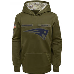 Youth New England Patriots Olive Salute to Service Pullover Performance NFL Hoodie 