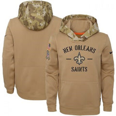 Youth New Orleans Saints Khaki 2019 Salute to Service Therma Pullover Hoodie 