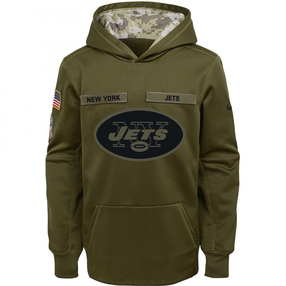 Youth New York Jets Olive Salute to Service Pullover Performance NFL Hoodie 