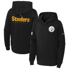 Youth Pittsburgh Steelers Black Sideline Club Fleece Pullover Hoodie 