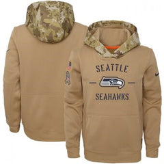 Youth Seattle Seahawks Khaki 2019 Salute to Service Therma Pullover Hoodie 