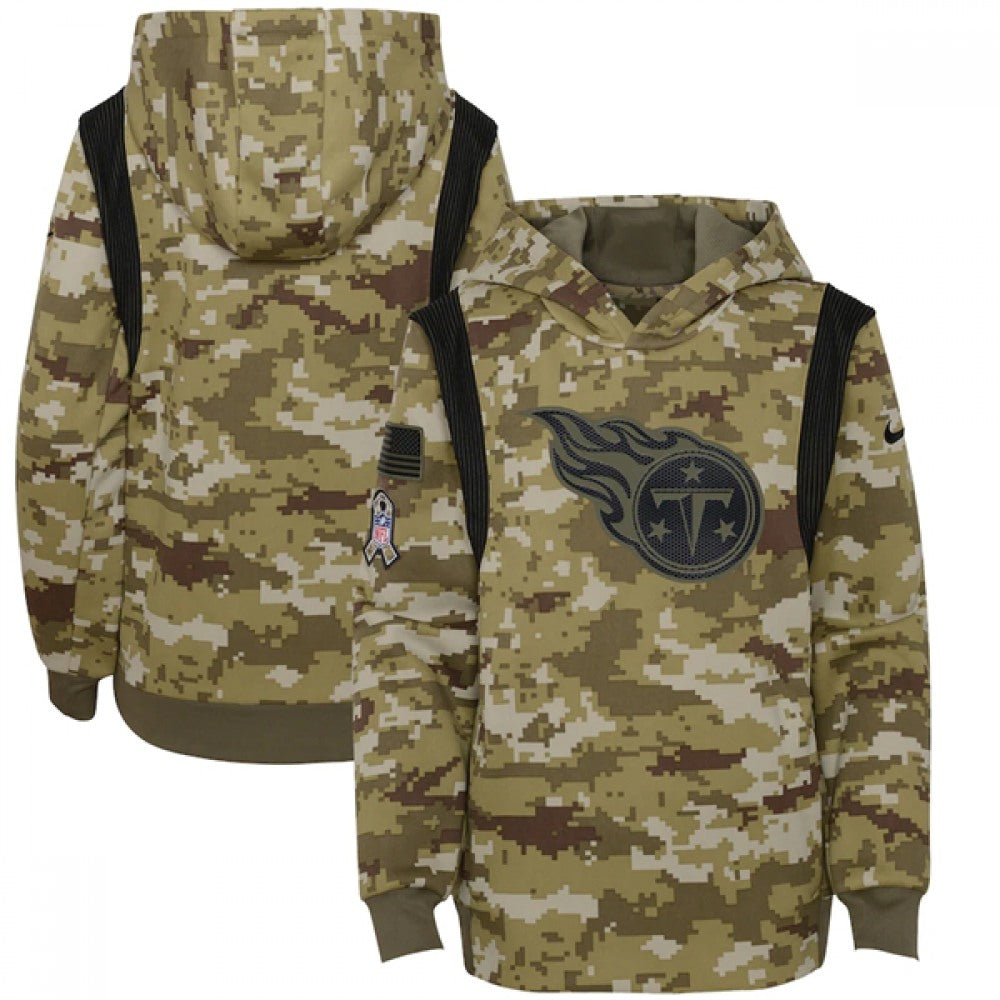 Youth Tennessee Titans 2021 Camo Salute To Service Therma Performance Pullover Hoodie 