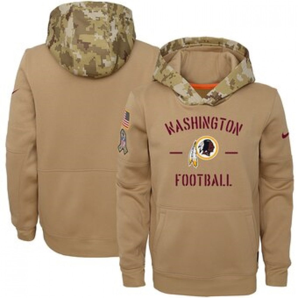 Youth Washington Redskins Khaki 2019 Salute to Service Therma Pullover Hoodie 