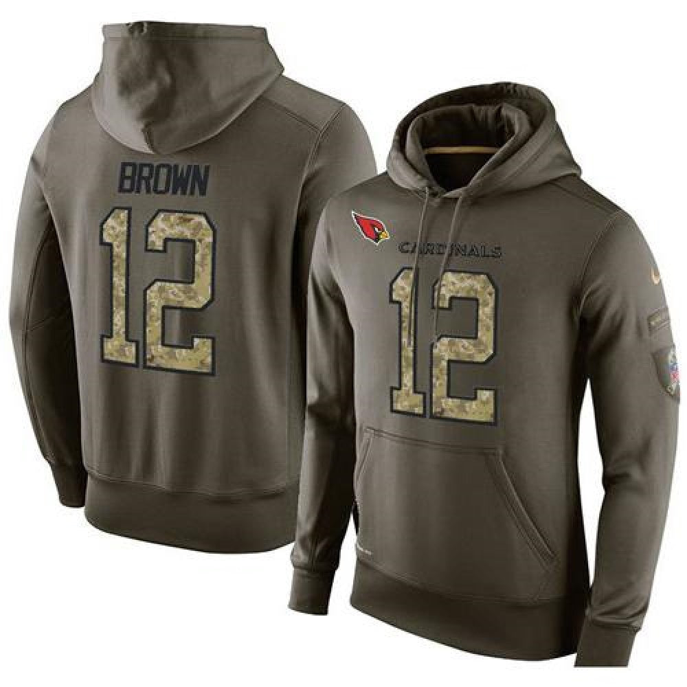 NFL Men's Arizona Cardinals #12 John Brown Stitched Green Olive Salute To Service KO Performance Hoodie 