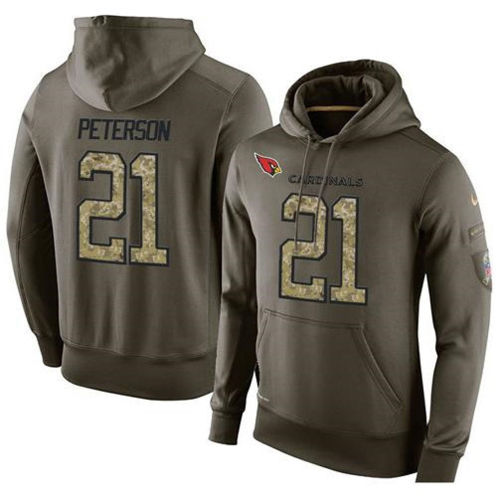 NFL Men's Arizona Cardinals #21 Patrick Peterson Stitched Green Olive Salute To Service KO Performance Hoodie 