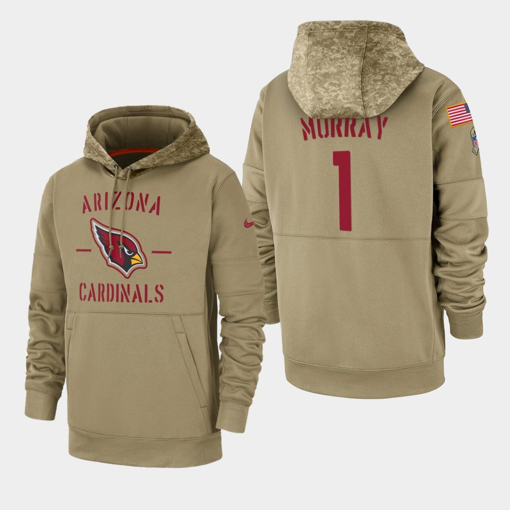 Men's Arizona Cardinals #1 Kyler Murray Tan 2019 Salute to Service Sideline Therma Pullover Hoodie 