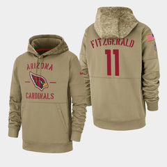 Men's Arizona Cardinals #11 Larry Fitzgerald Tan 2019 Salute to Service Sideline Therma Pullover Hoodie 