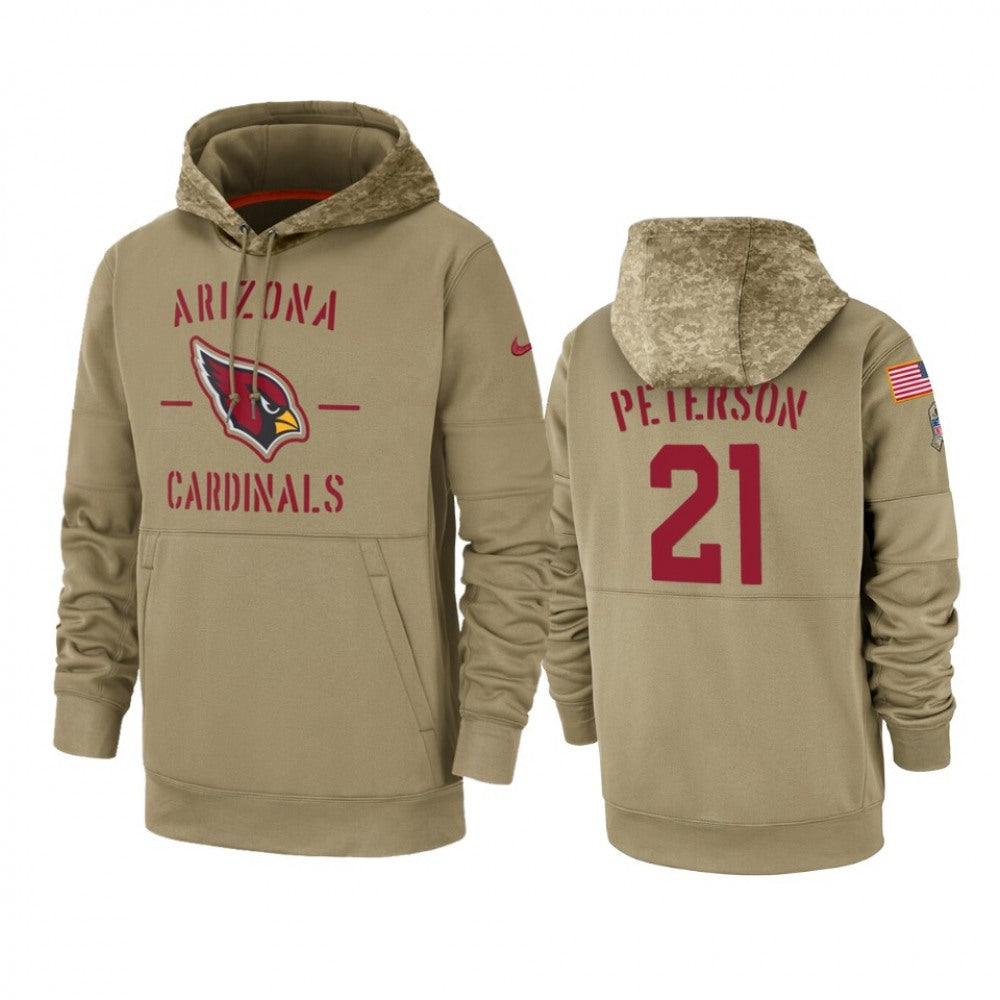 Men's Arizona Cardinals #21 Patrick Peterson Tan 2019 Salute to Service Sideline Therma Pullover Hoodie 