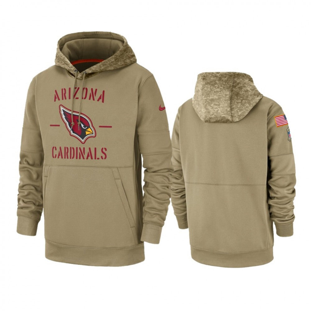 Men's Arizona Cardinals Tan 2019 Salute to Service Sideline Therma Pullover Hoodie 