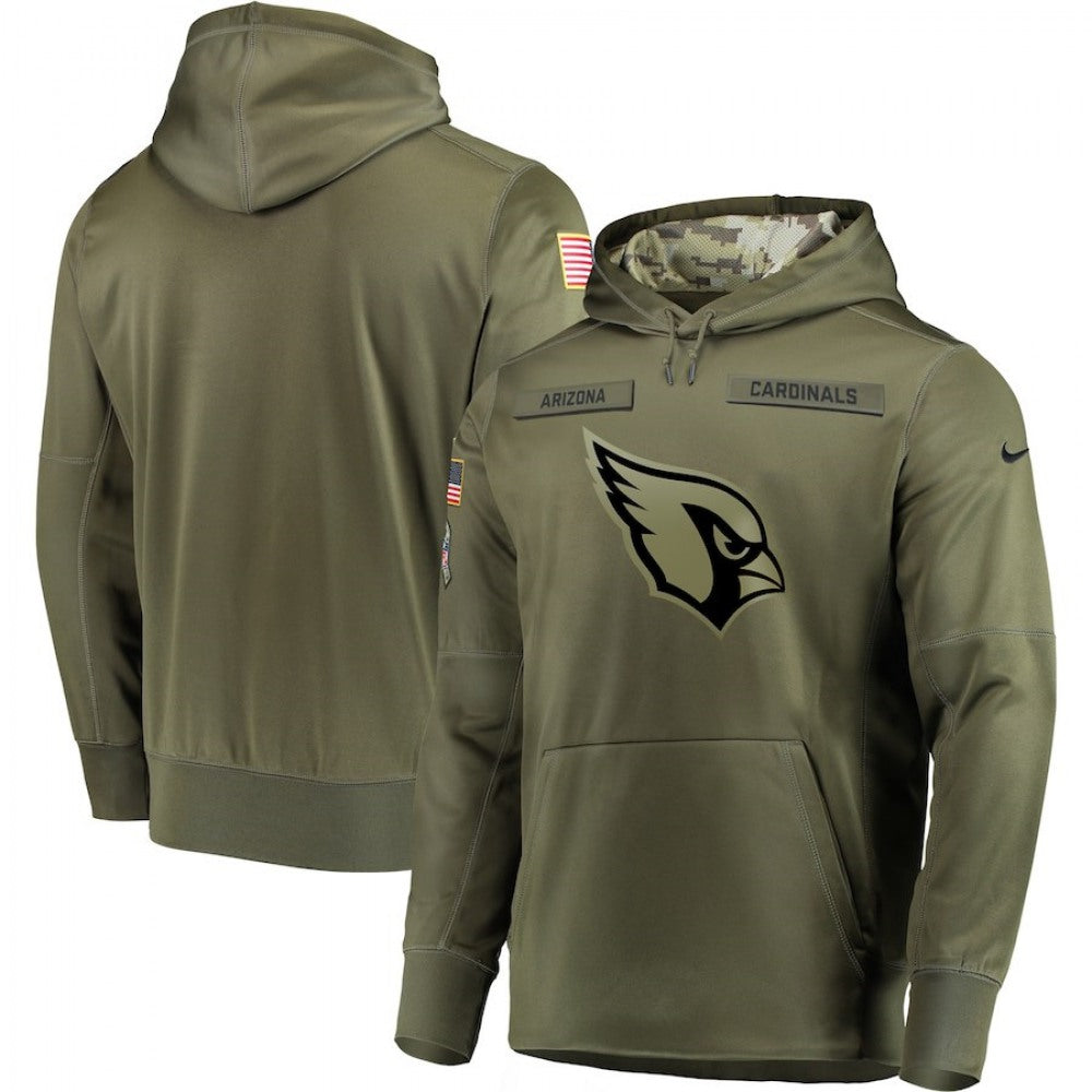 Men's Arizona Cardinals 2018 Olive Salute to Service Sideline Therma Performance Pullover Stitched NFL Hoodie 
