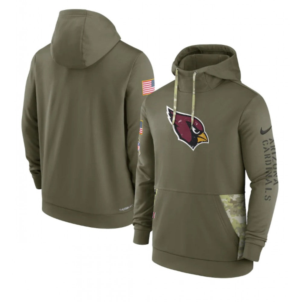 Men's Arizona Cardinals 2022 Olive Salute to Service Therma Performance Pullover Hoodie 