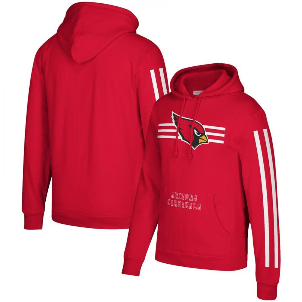 Men's Arizona Cardinals 2019 Red Mitchell & Ness Three Stripe Pullover Hoodie 