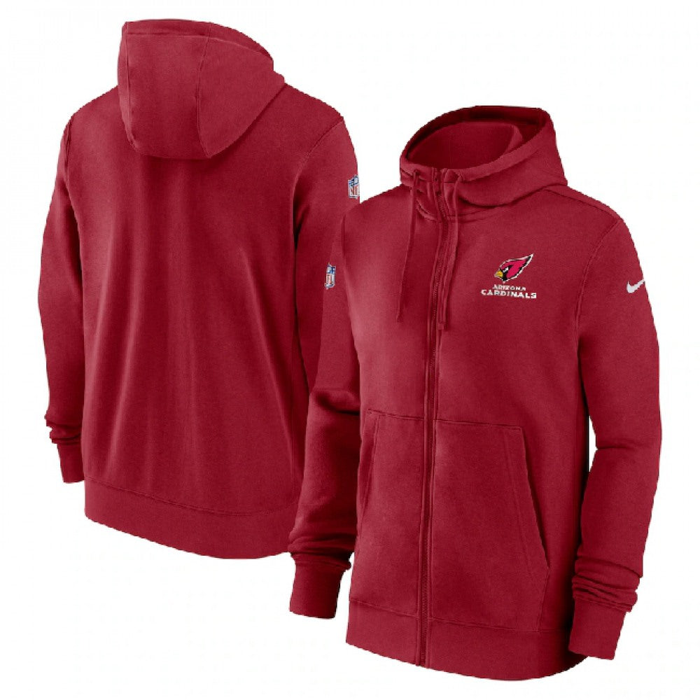 Men's Arizona Cardinals Red Sideline Club Performance Full-Zip Hoodie 
