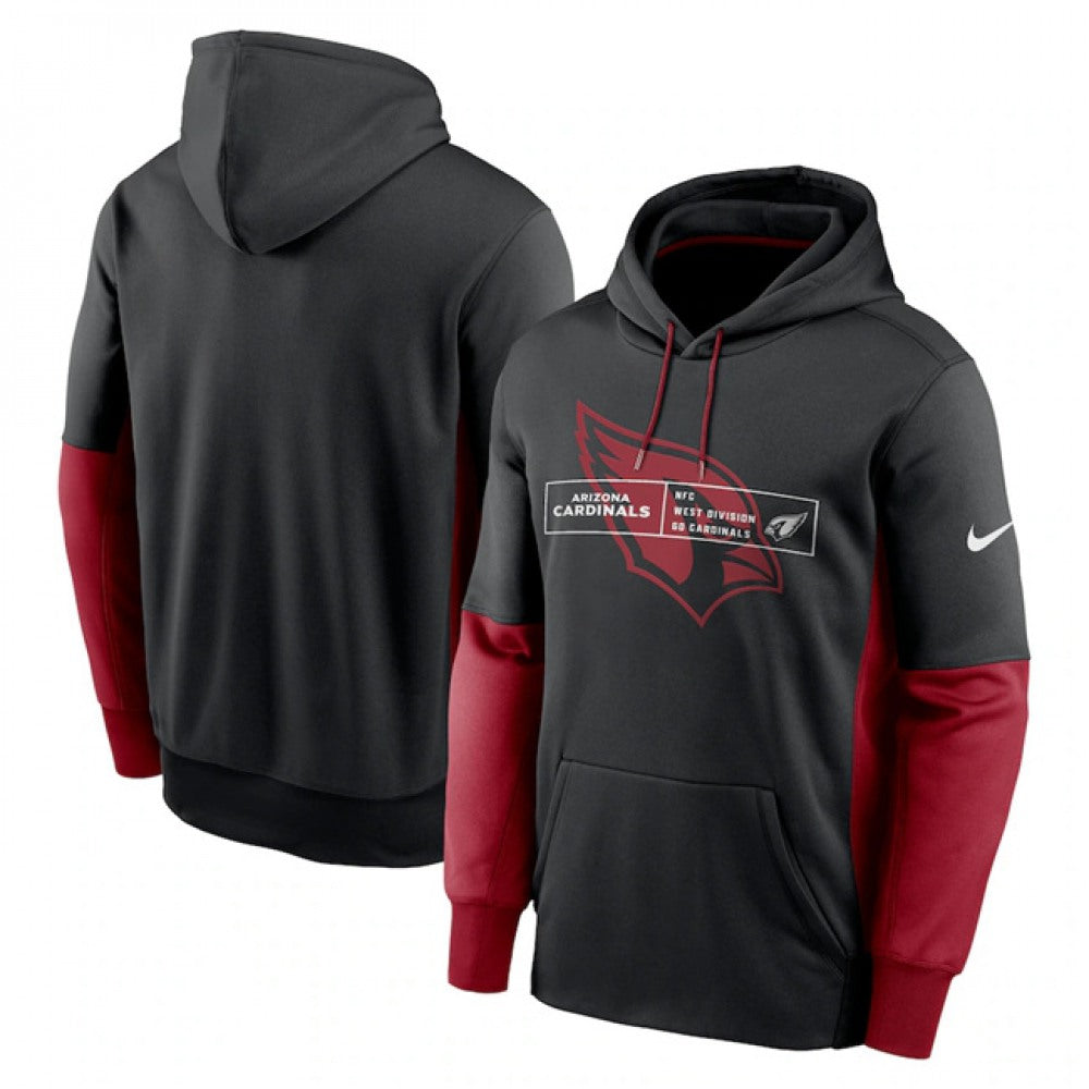 Men's Arizona Cardinals Black Color Block Fleece Performance Pullover Hoodie 