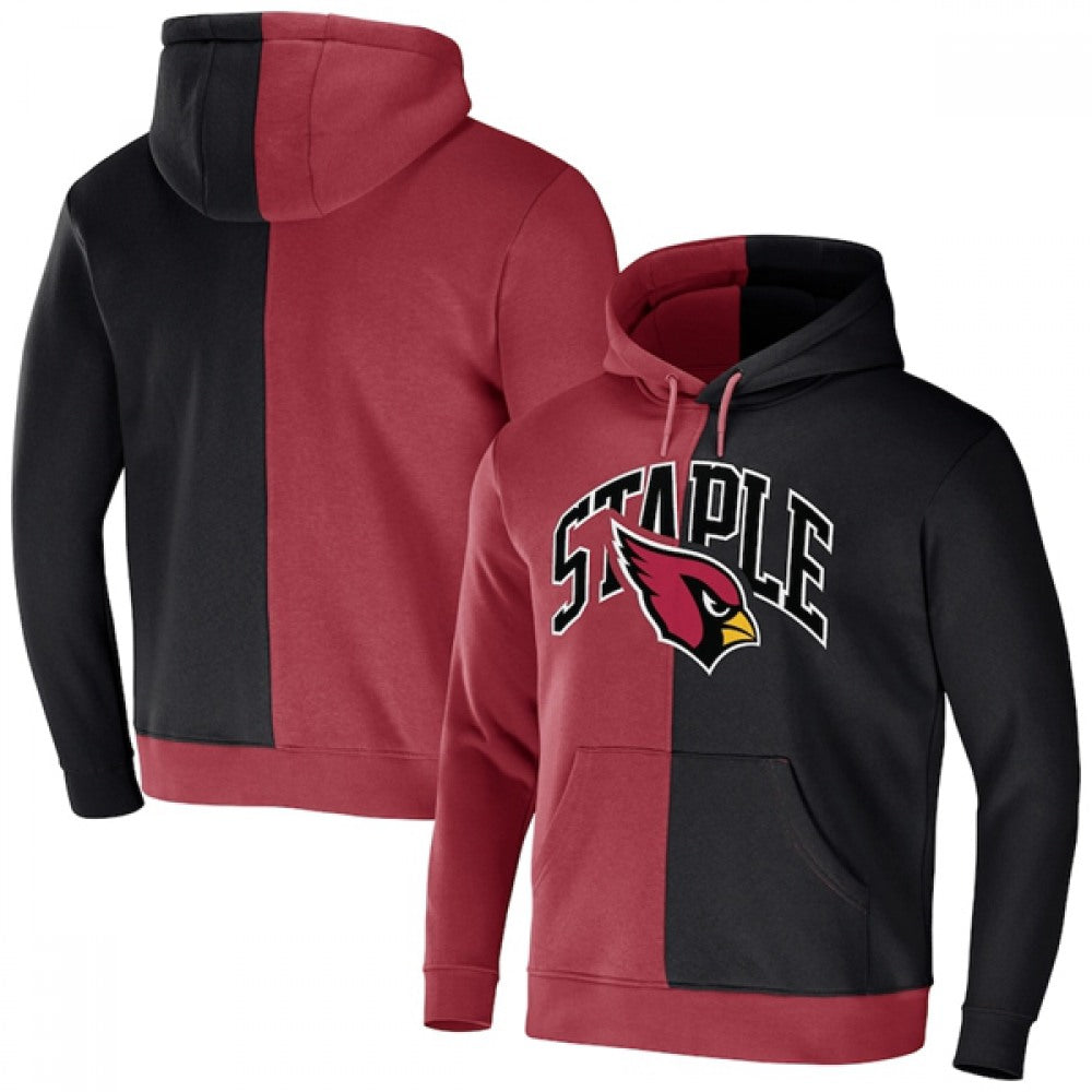 Men's Arizona Cardinals Red/Black Split Logo Pullover Hoodie 