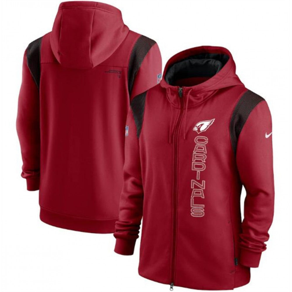 Men's Arizona Cardinals 2021 Scarlet Sideline Team Performance Full-Zip Hoodie 
