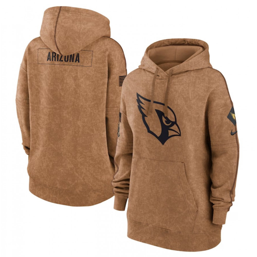 Women's Arizona Cardinals 2023 Brown Salute to Service Pullover Hoodie(Run Small) 
