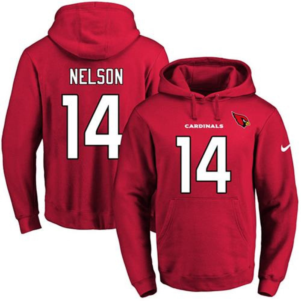 Cardinals #14 J.J. Nelson Red Name & Number Pullover NFL Hoodie 
