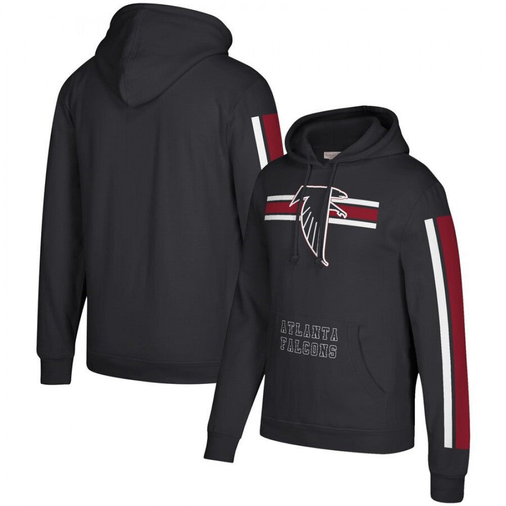 Men's Atlanta Falcons 2019 Black Mitchell & Ness Three Stripe Pullover Hoodie 