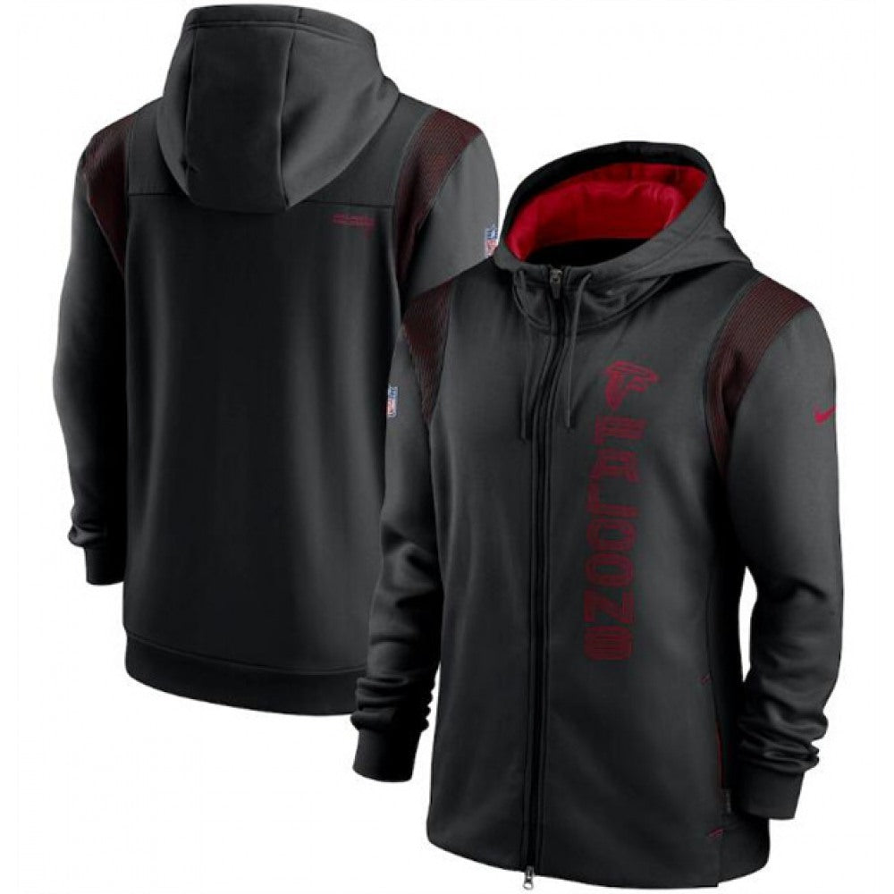 Men's Atlanta Falcons 2021 Black Sideline Team Performance Full-Zip Hoodie 