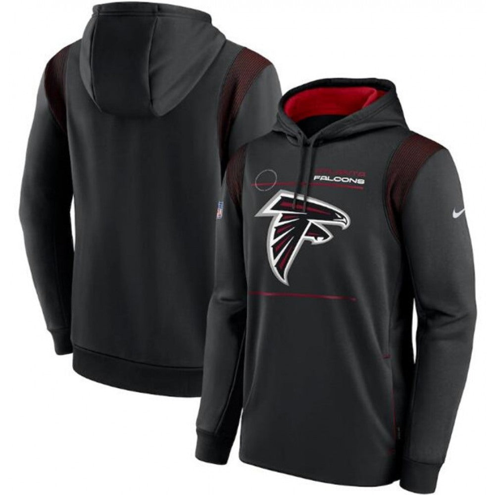 Men's Atlanta Falcons 2021 Black Sideline Logo Performance Pullover Hoodie 