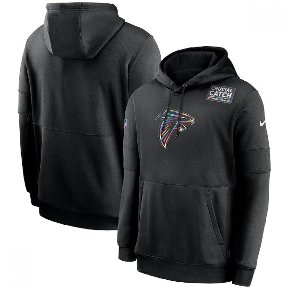 Men's Atlanta Falcons 2020 Black Crucial Catch Sideline Performance Pullover Hoodie 