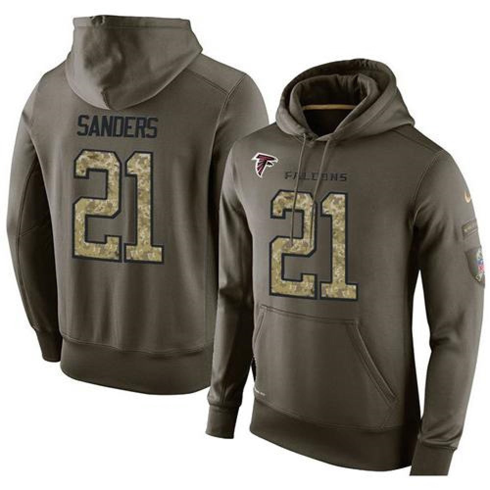 NFL Men's Atlanta Falcons #21 Deion Sanders Stitched Green Olive Salute To Service KO Performance Hoodie 