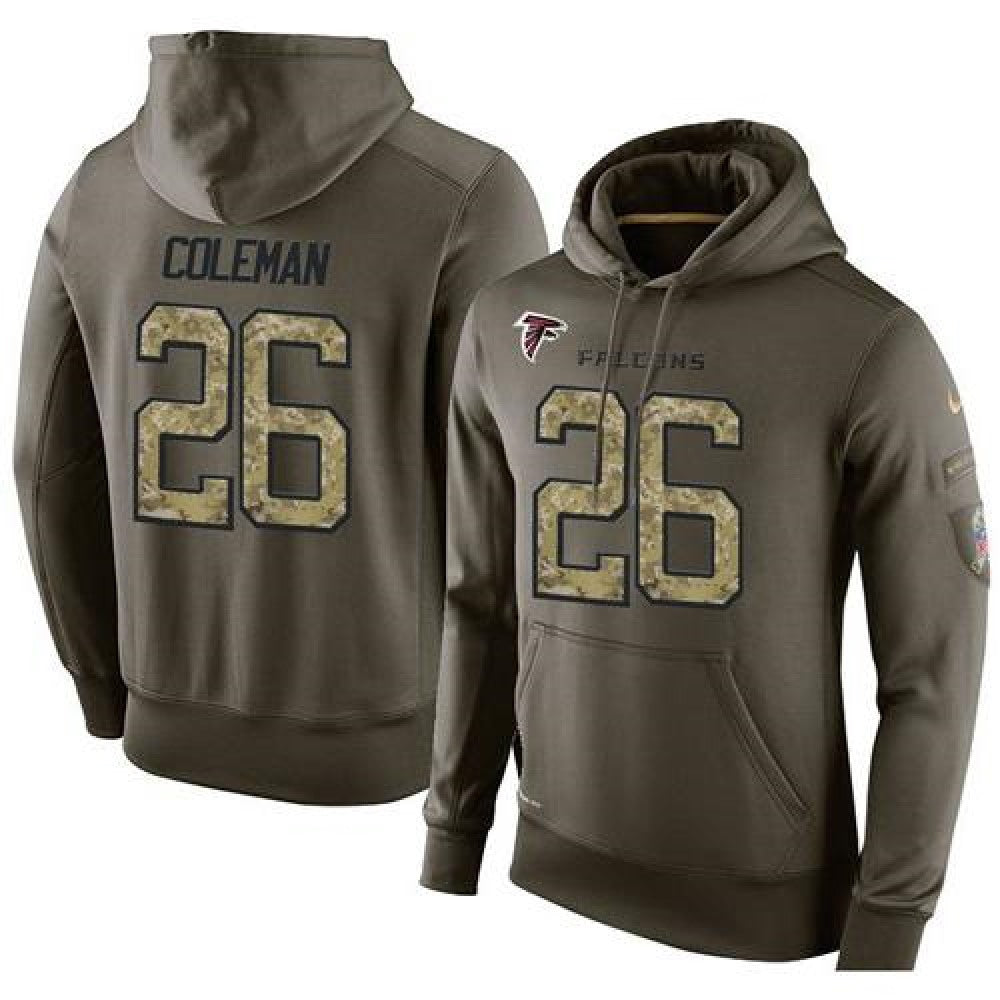 NFL Men's Atlanta Falcons #26 Tevin Coleman Stitched Green Olive Salute To Service KO Performance Hoodie 