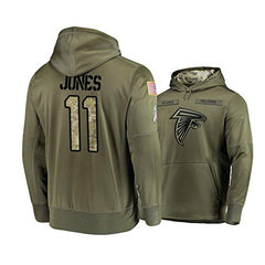 Men's Atlanta Falcons #11 Julio Jones 2019 Olive Salute To Service Sideline Therma Performance Pullover Hoodie 