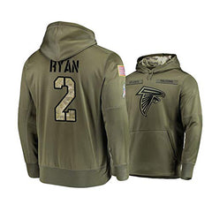 Men's Atlanta Falcons #2 Matt Ryan 2019 Olive Salute To Service Sideline Therma Performance Pullover Hoodie 