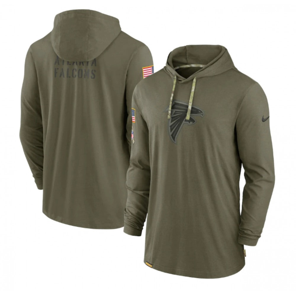 Men's Atlanta Falcons 2022 Olive Salute to Service Tonal Pullover Hoodie 