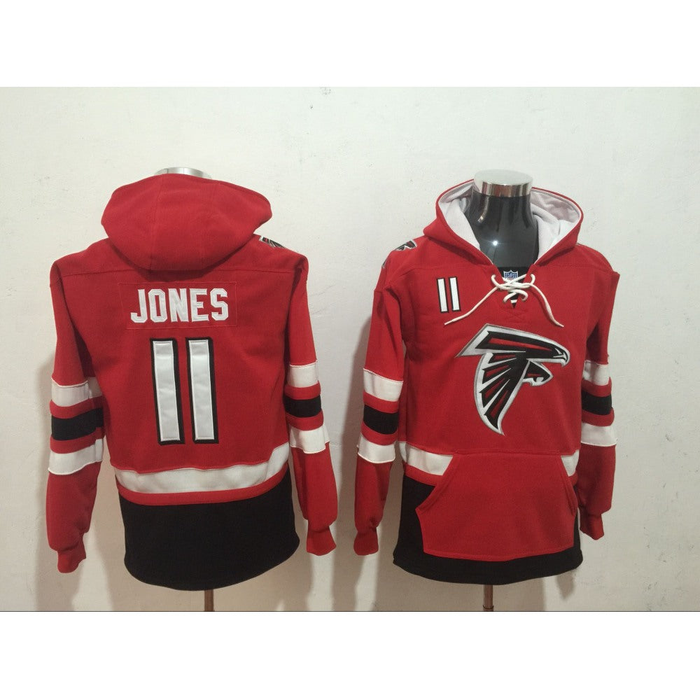 Men's Atlanta Falcons #11 Julio Jones Red All Stitched NFL Hoodie Sweatshirt 