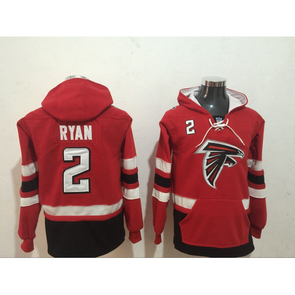 Men's Atlanta Falcons #2 Matt Ryan Red Black All Stitched NFL Hoodie Sweatshirt 