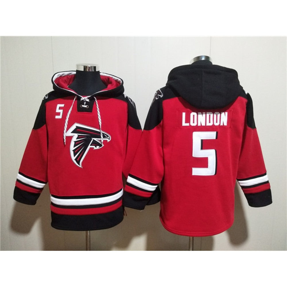 Men's Atlanta Falcons #5 Drake London Red Ageless Must-Have Lace-Up Pullover Hoodie 